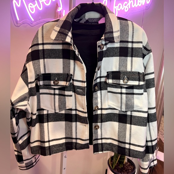 Love Tree Jackets & Coats Love Tree Black White Flannel Shacket Sz